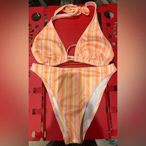 Wild Fable Pink and Yellow Bikini Set with Retro Stripes